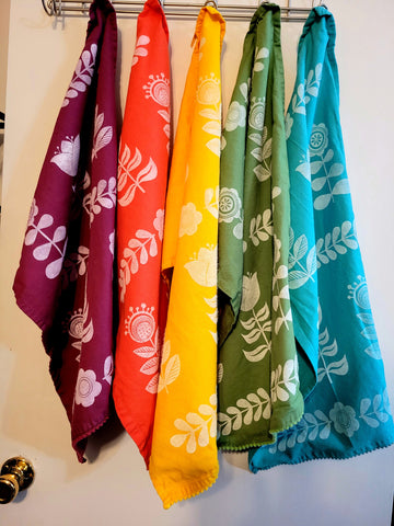 Folk Flower Tea Towels - Rainbow