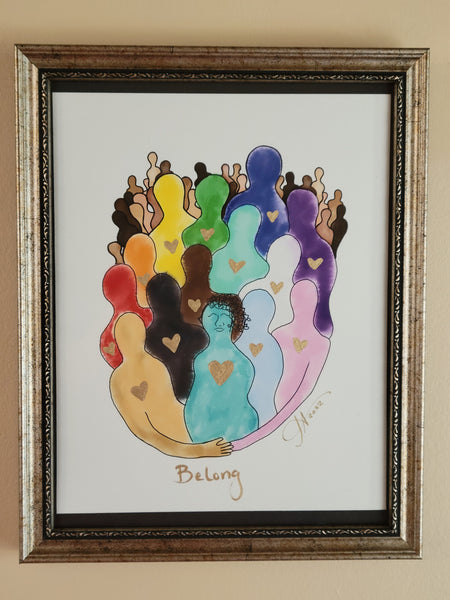 BELONG -  Giclee watercolor print with hand-painted embellishments
