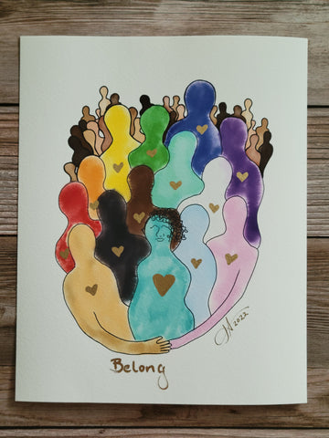 BELONG -  Giclee watercolor print with hand-painted embellishments